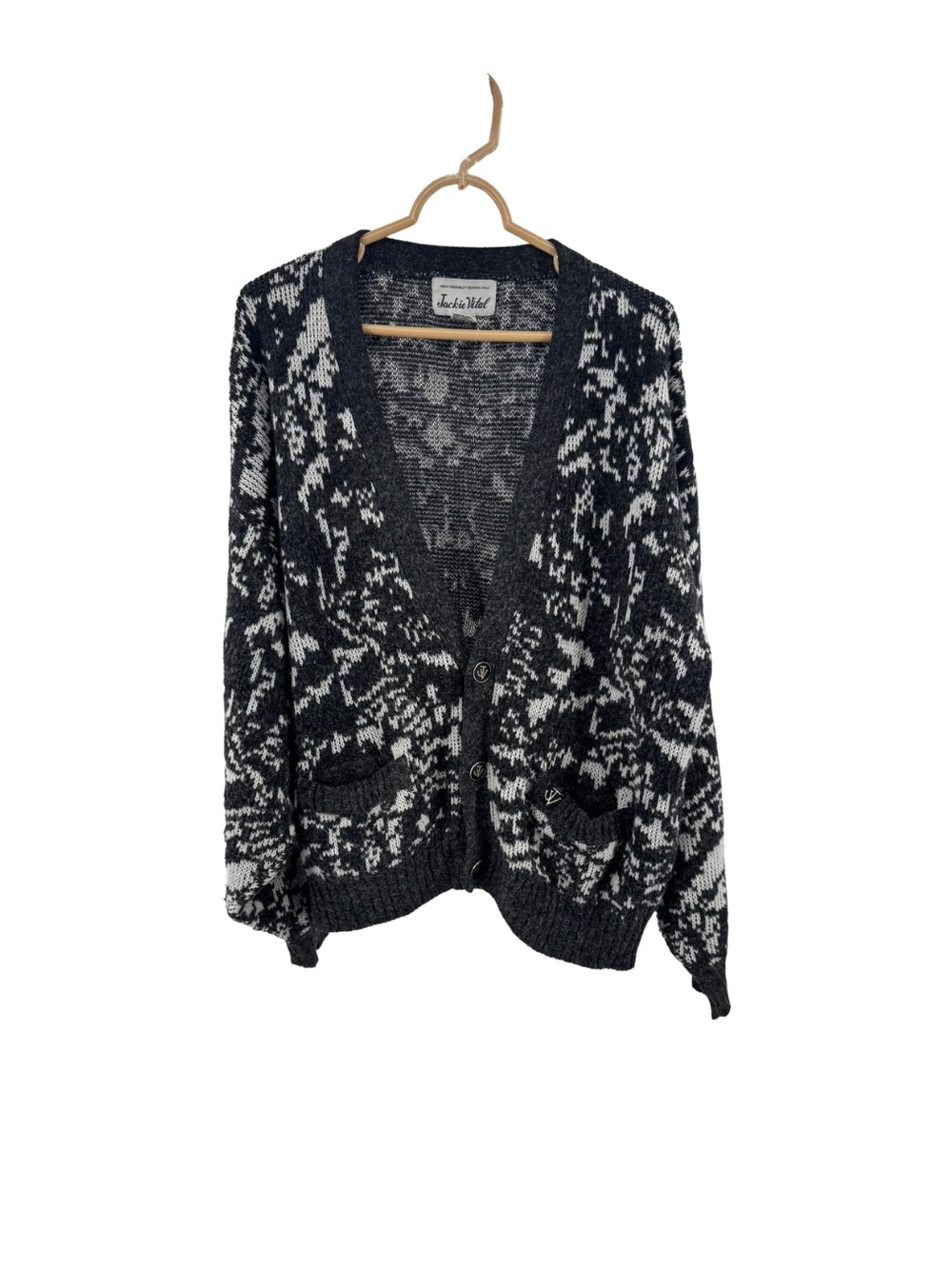 Jackie Vital vintage Women's Black White Marled cardigan Sweater 80s oversized L